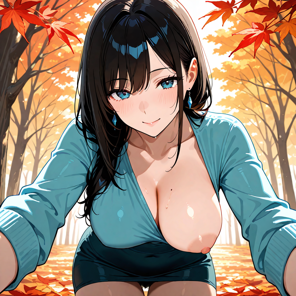 処女, 片乳, 女性複数, 陰毛, 秋, 主観
