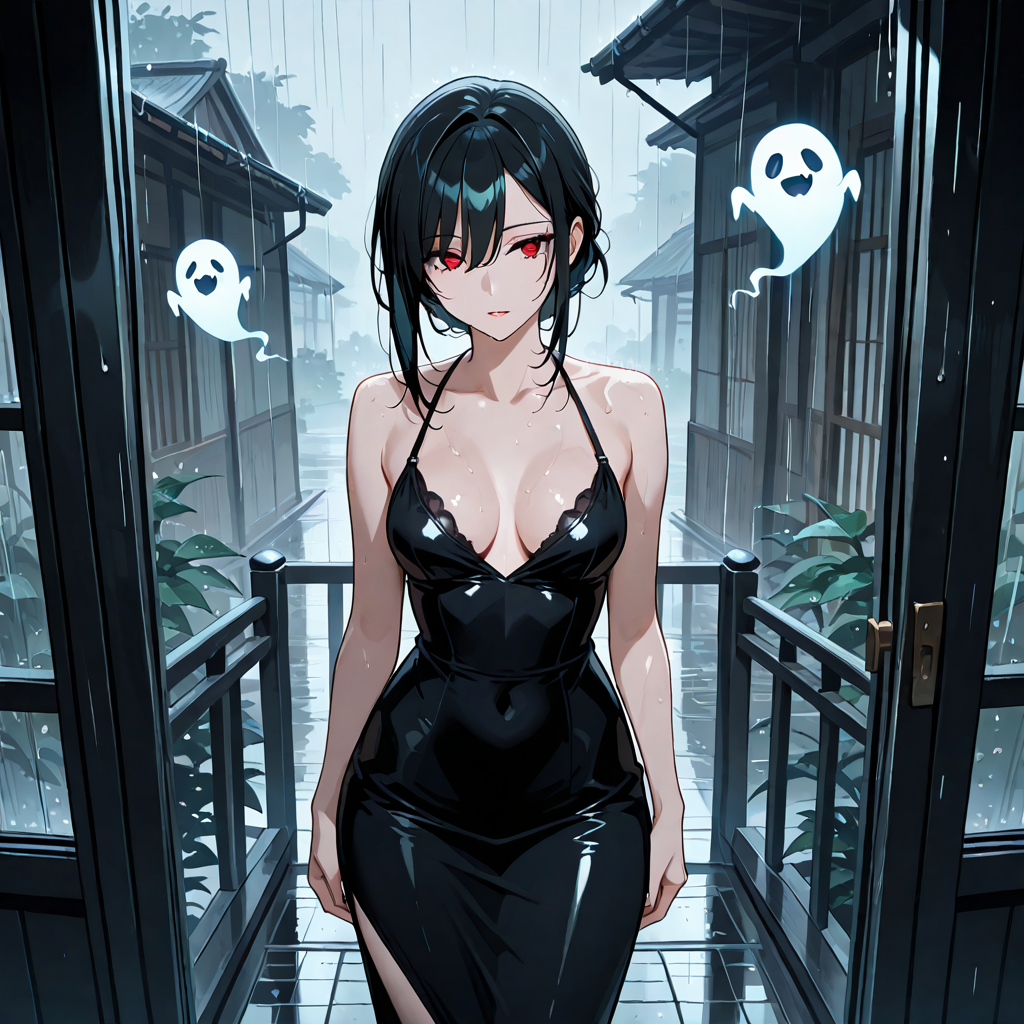 雨, 女性1人, 幽霊, 貧乳