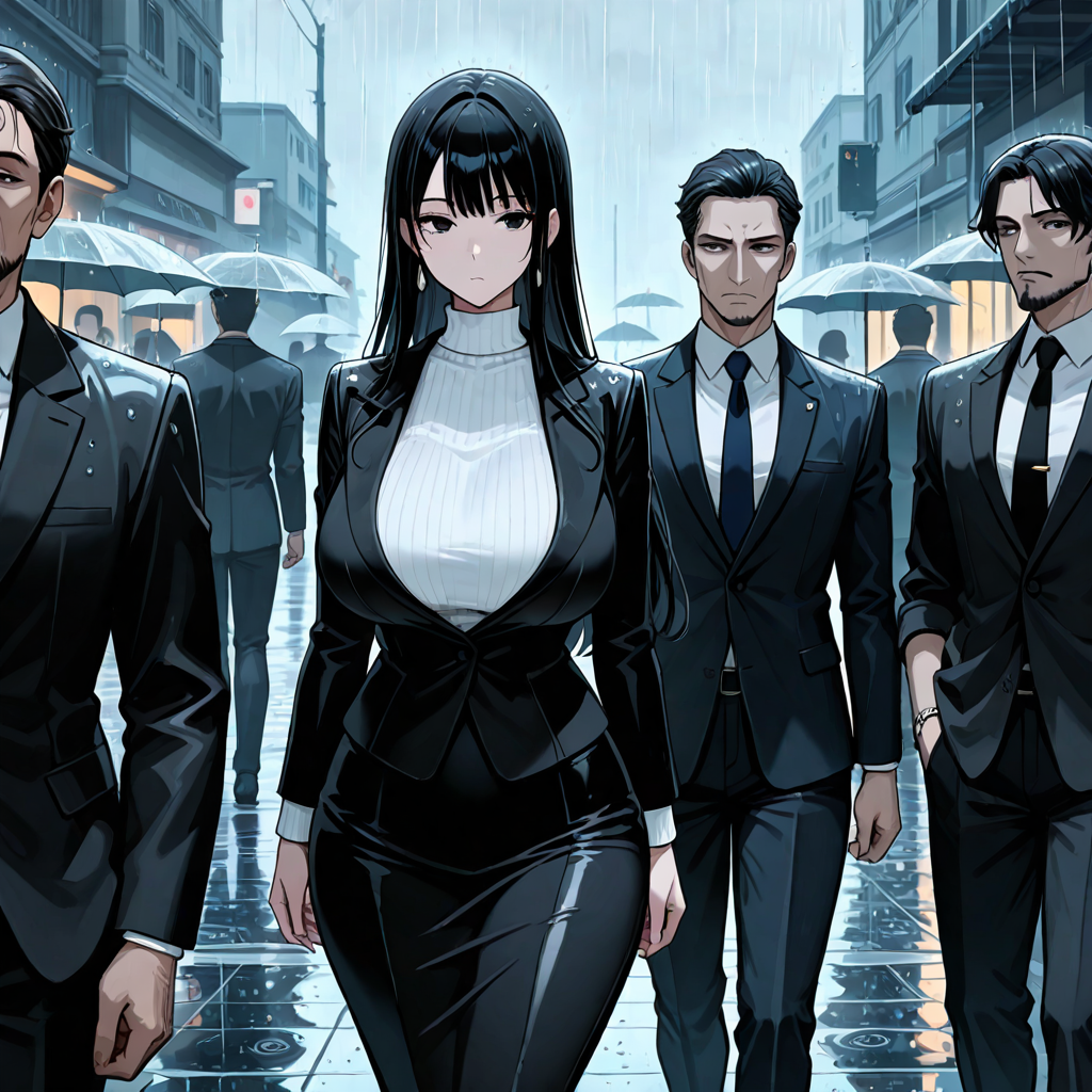 雨, グラマー, 男性複数＋女性複数, 無表情