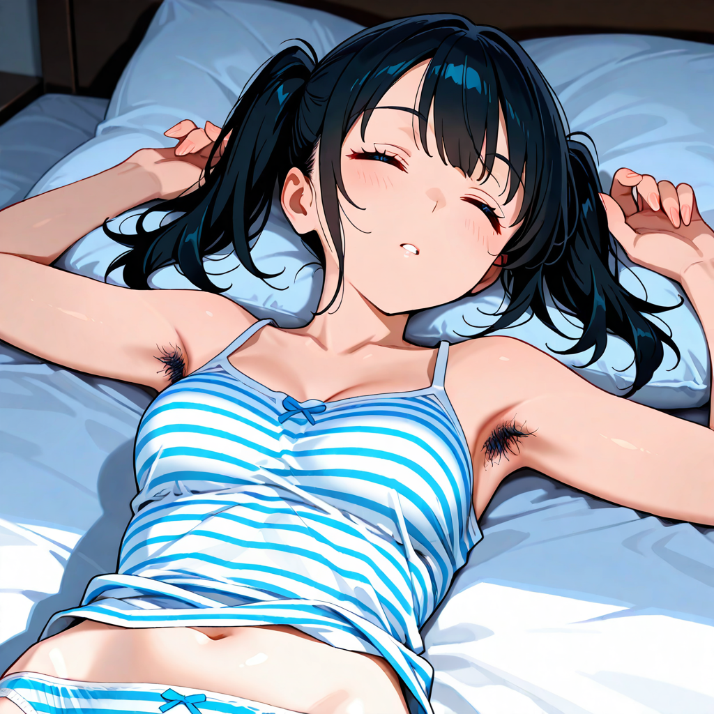 ツインテール, 縞パン, 処女, 腋毛, 眠り