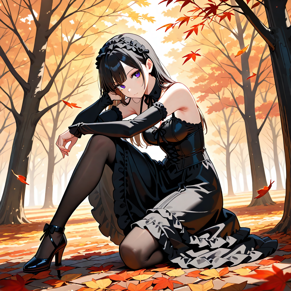 腋, 立て膝, 昼, ゴシックドレス, 秋