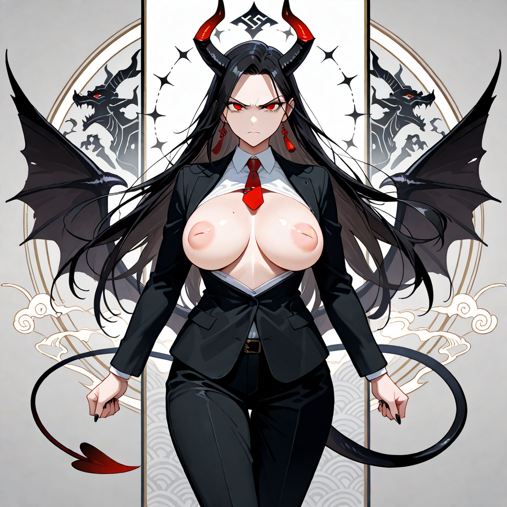 悪魔, 陥没乳首, ビジネススーツ, 睨み