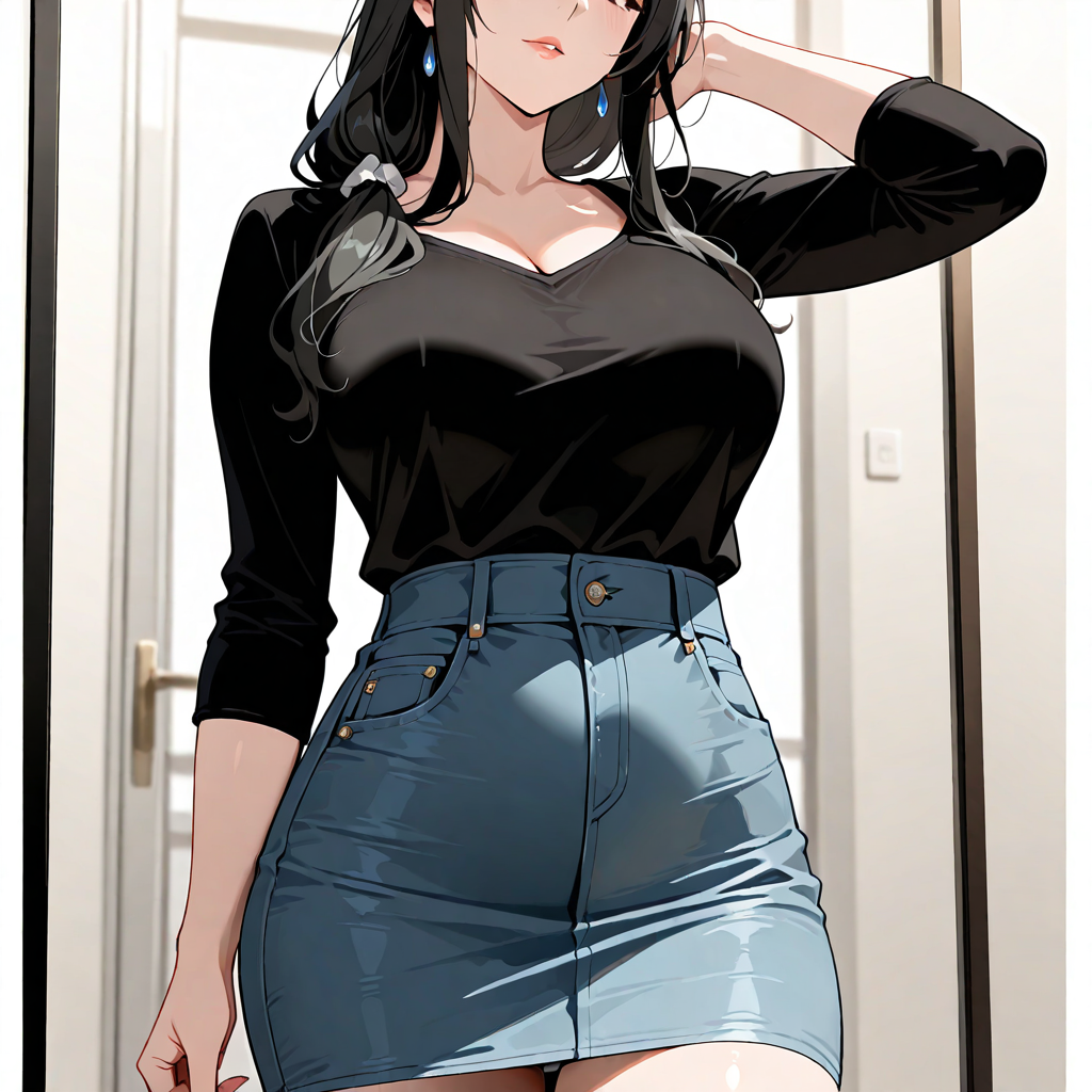 熟年, パンチラ, ロングヘア, 上半身アップ, 朝, 立ち姿