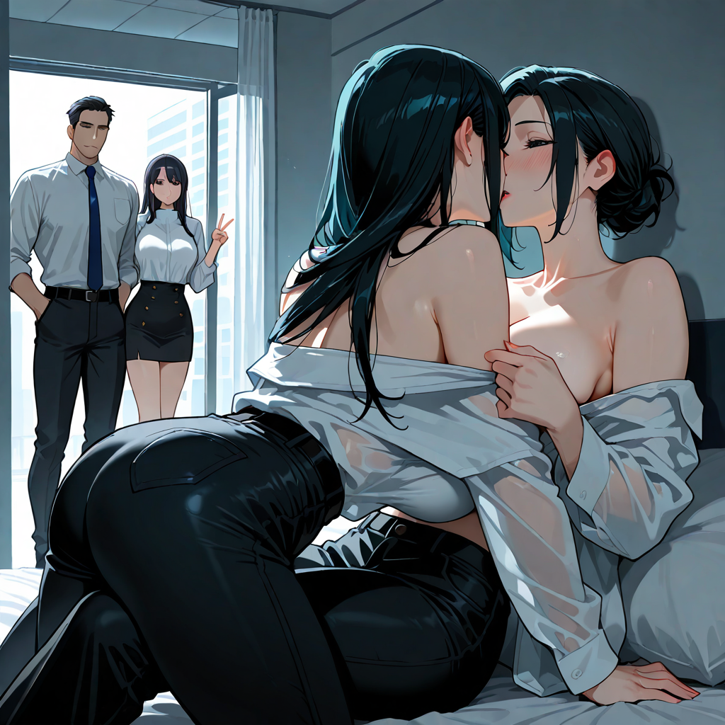 脱ぎかけ, レズ, 男性複数