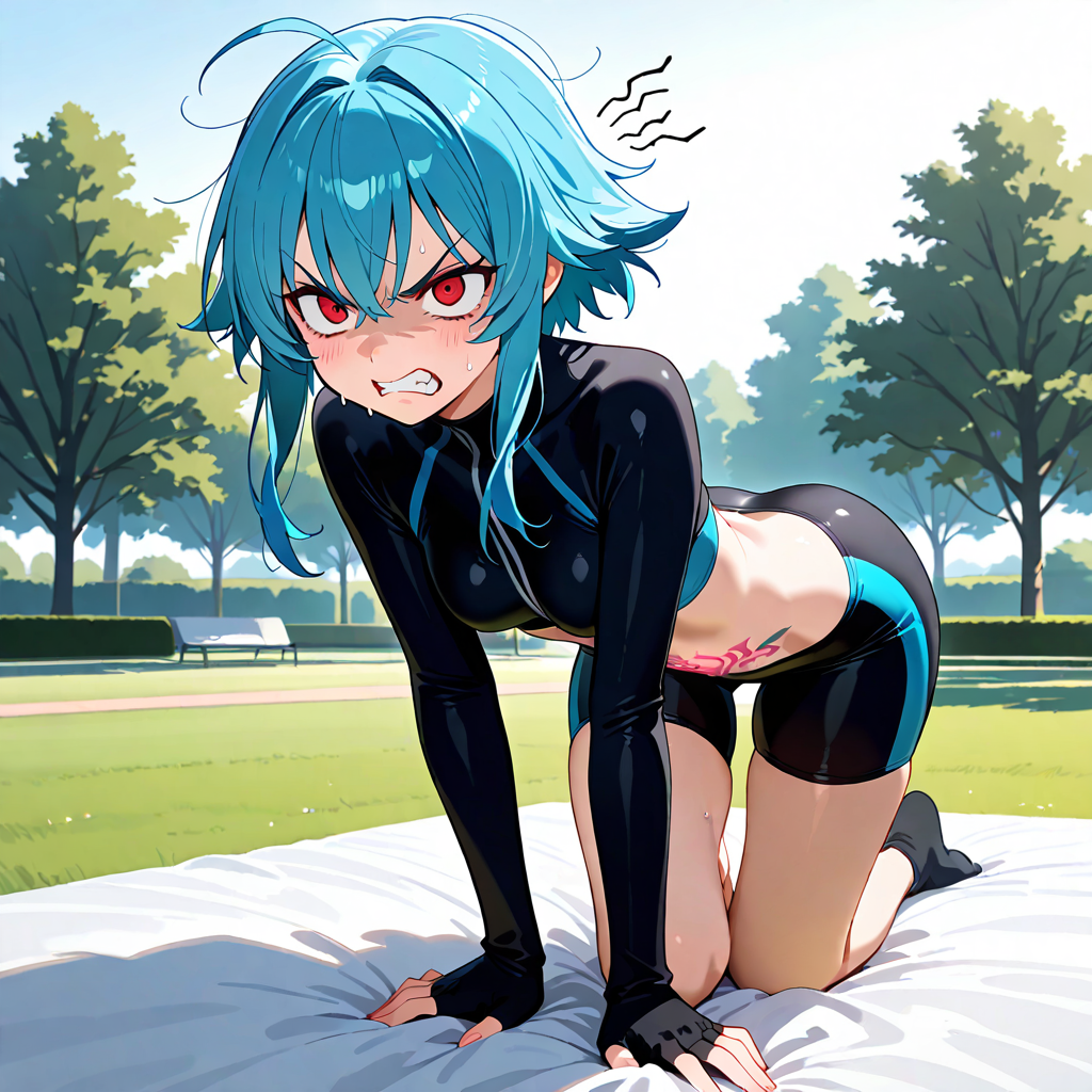 怒り, 四つん這い, 朝, 淫紋, 公園, スパッツ