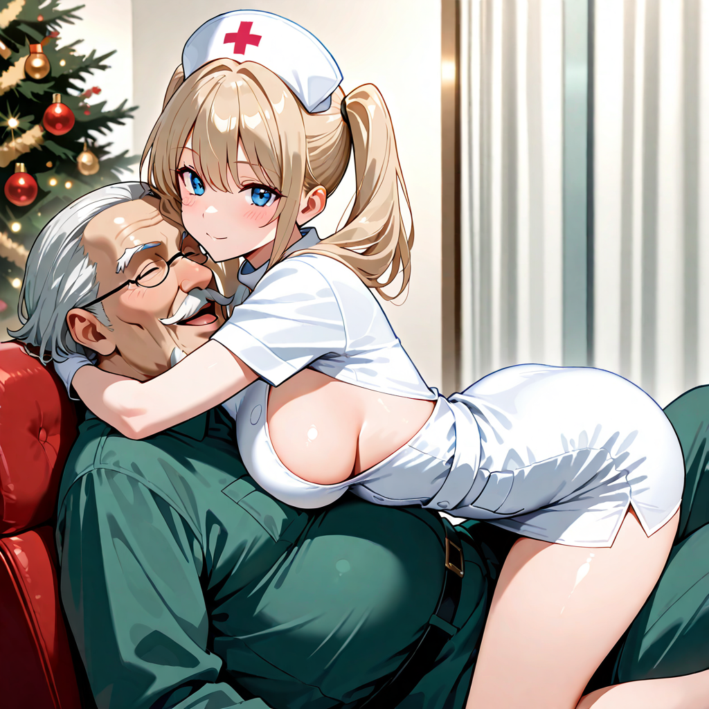 ツインテール, ナース, 横乳, おっさん, クリスマス