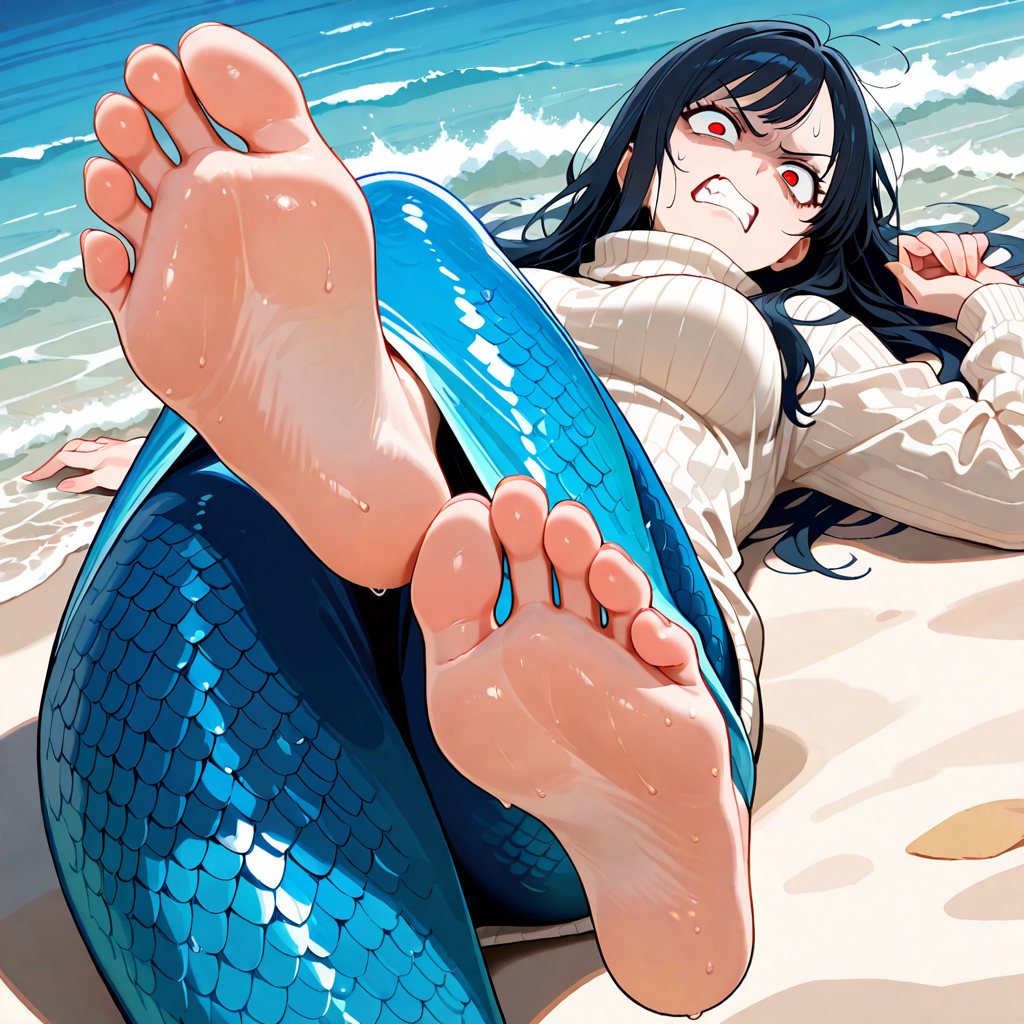 仰向け, 足裏, 怒り, 人魚, セーター