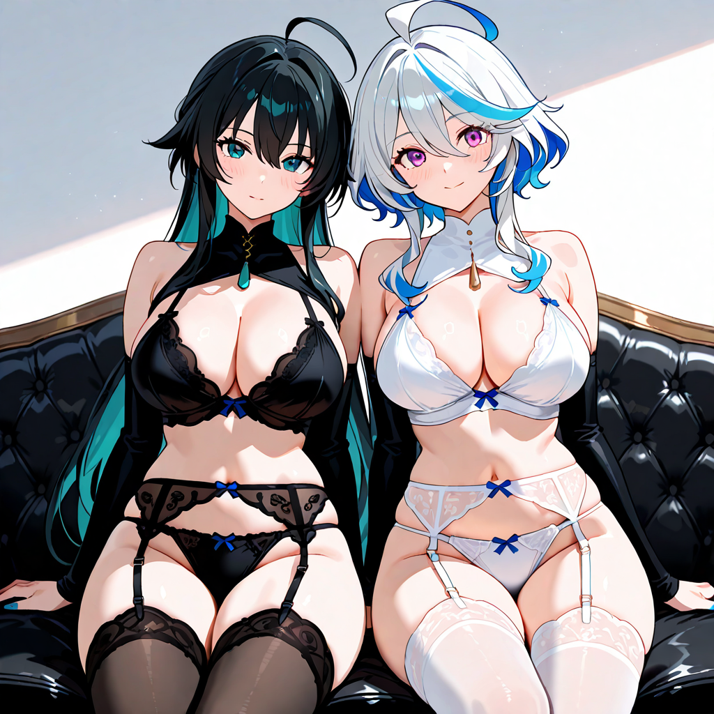 女性複数, ガーターベルト, アホ毛, マッサージ