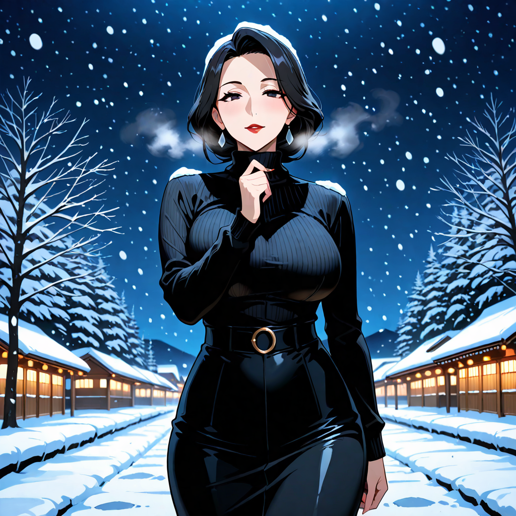 熟年, 夜, 雪