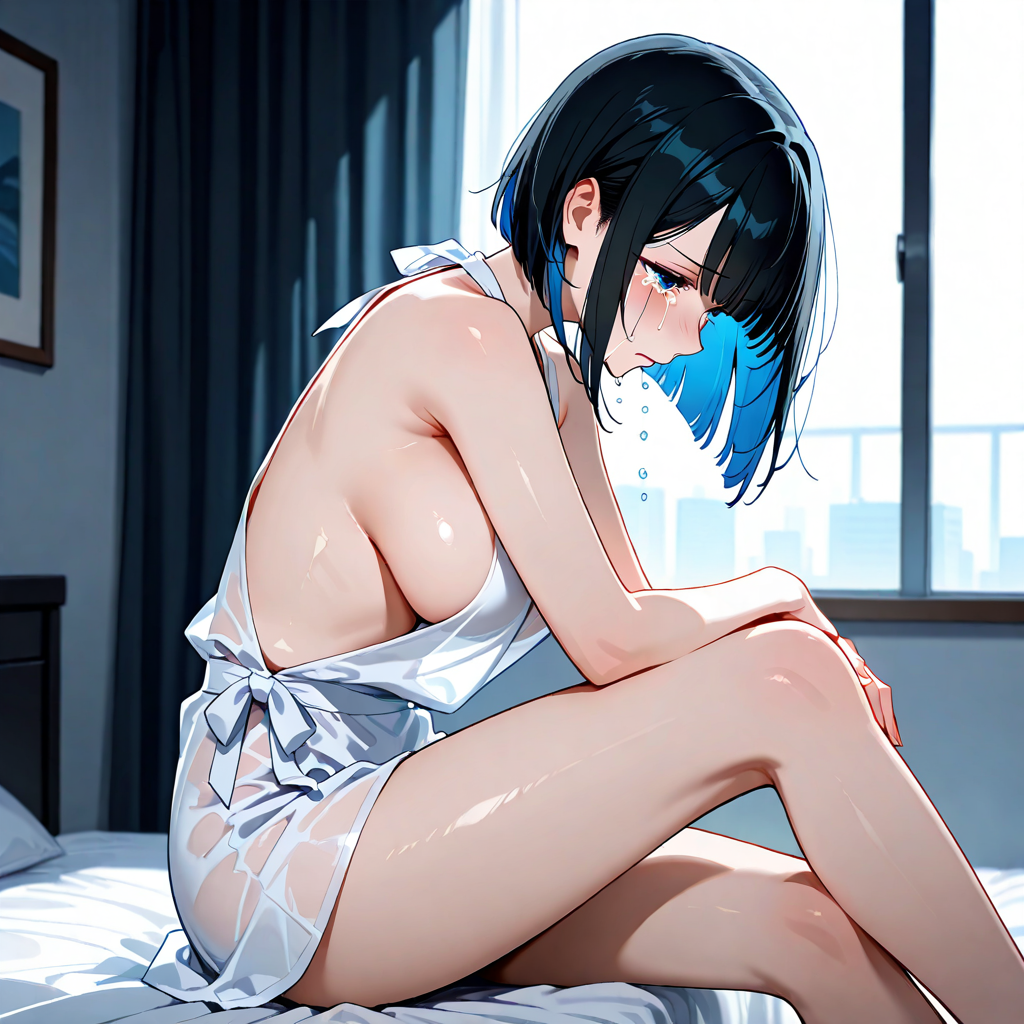 おかっぱ, 座り, 横乳, 泣き顔