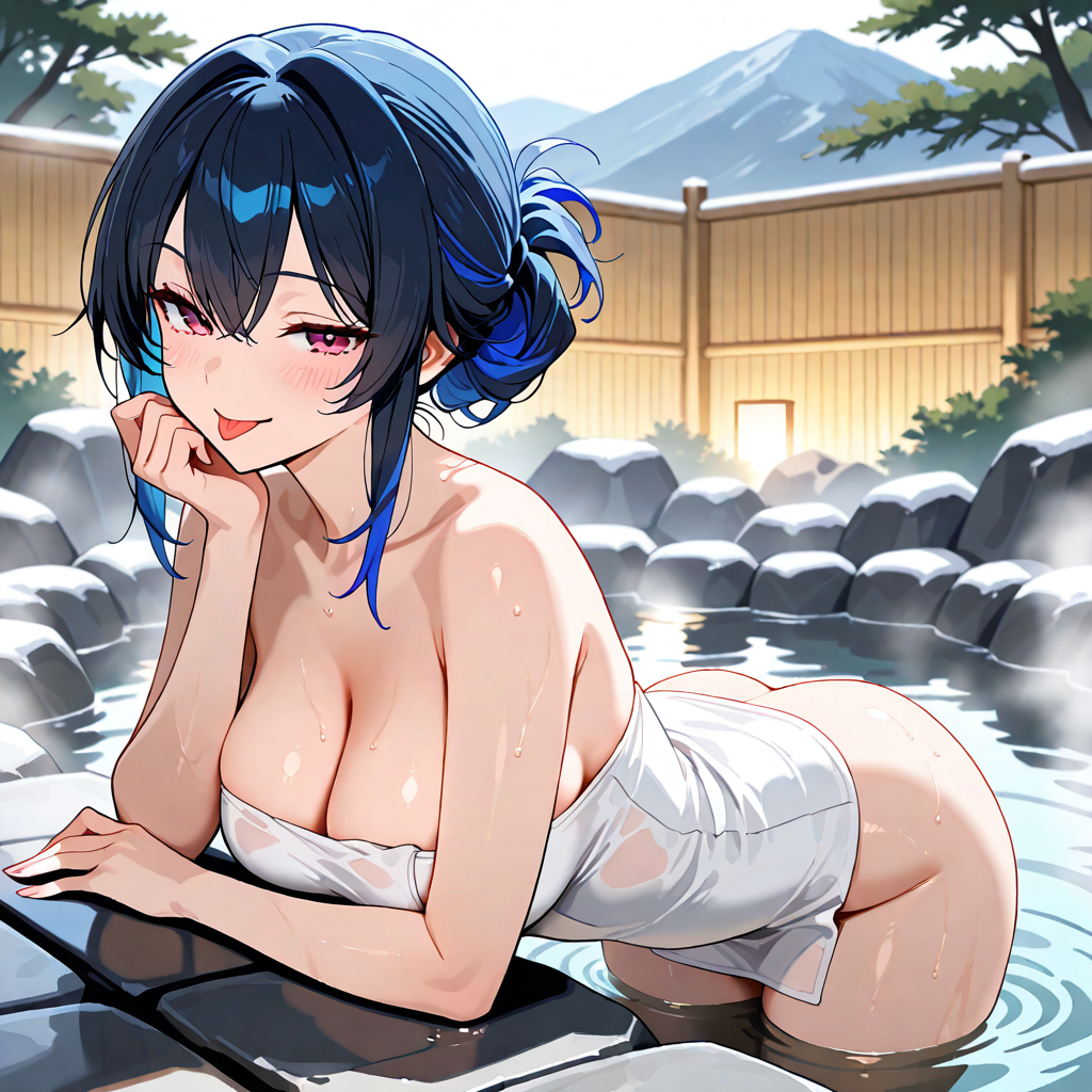 温泉, 誘惑, 舌, 下半身アップ